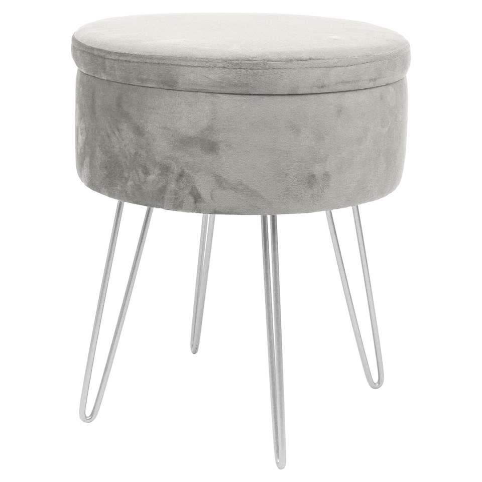 image 1 of Harbour Housewares Round Velvet Storage Footstool - H45 x D36cm - Grey/Silver | Grey | Grey/Silver