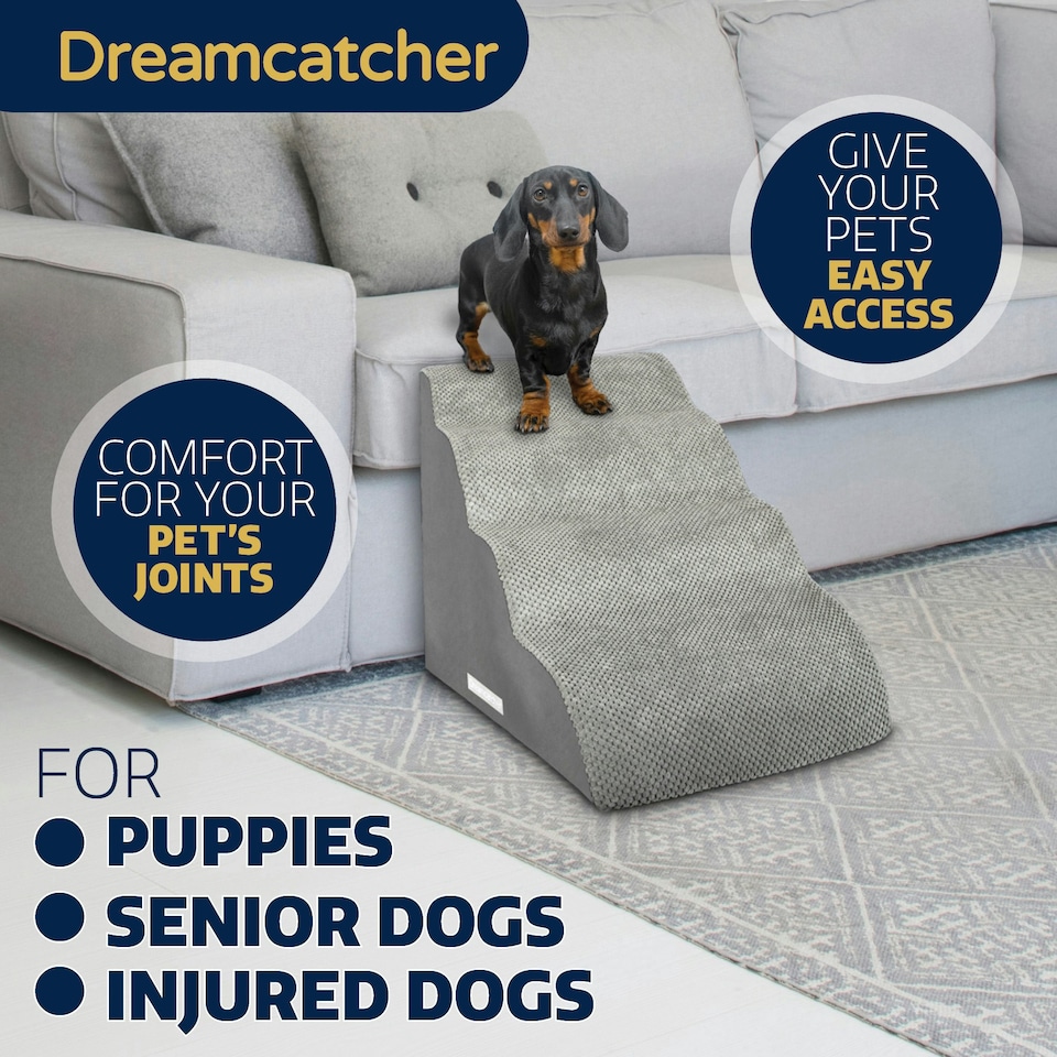 image 1 of Dreamcatcher 4 Step Dog Stairs for Bed 75x40x50cm, High Density Foam Ramp | Grey | Grey | 4 | 1