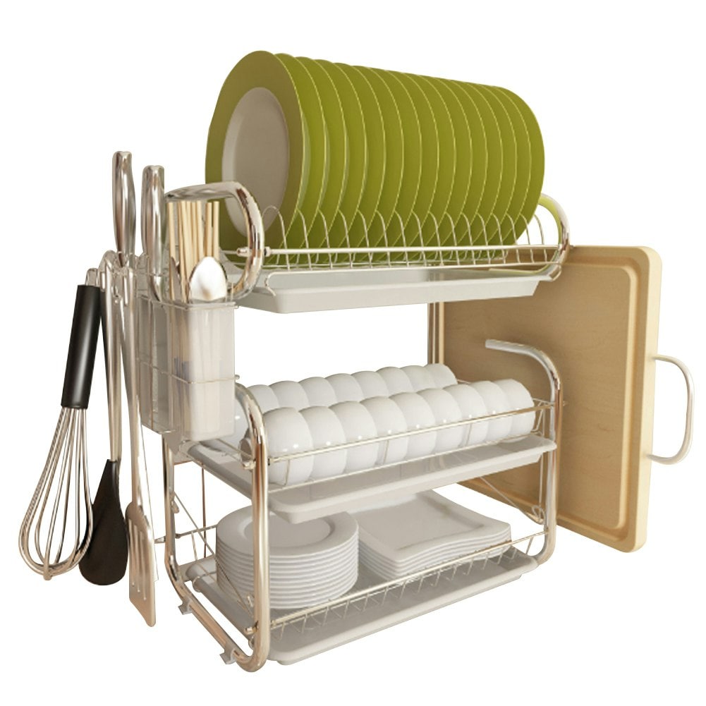 Living and Home 3-Tier Dish Drainer Bowl Plate Storage Stand - White