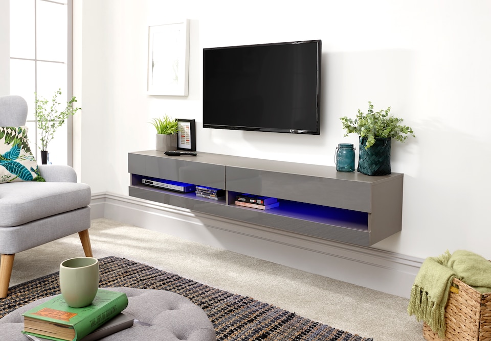 image 1 of Galicia Wall TV Unit with LED | Grey | Grey