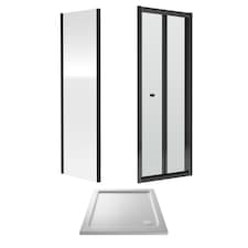Ruwa Square Bi-Fold & 4mm Glass 700x700mm Tray Door Side Panel Black | Black | Matt Black | 3