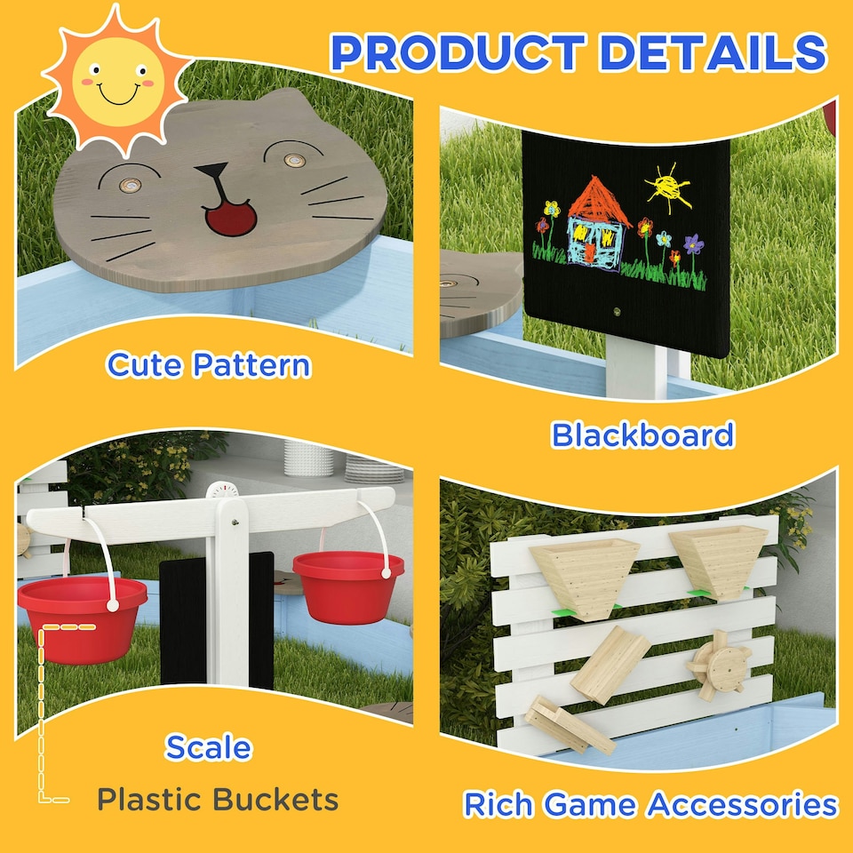 image 1 of Outsunny Kids Sandbox, Outdoor Playset, for Ages 3-7 Years - Blue