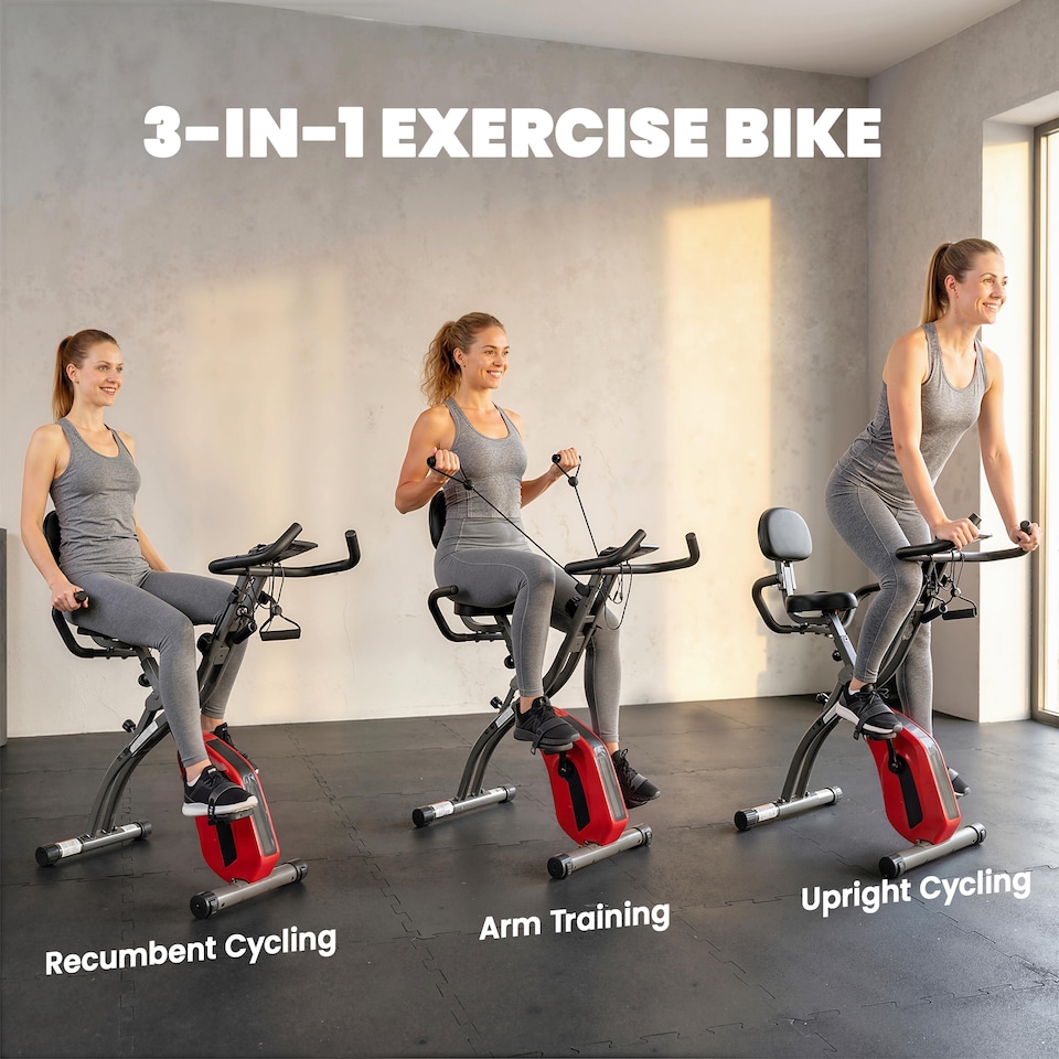 image 1 of SPORTNOW Folding Exercise Bike with Resistance Bands