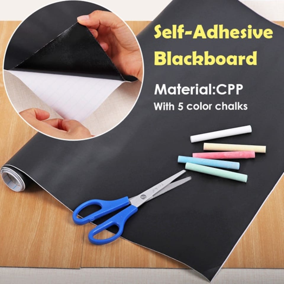 image 1 of Self-Adhesive Blackboard on Roll with 5 Coloured Chalk 54x200cm