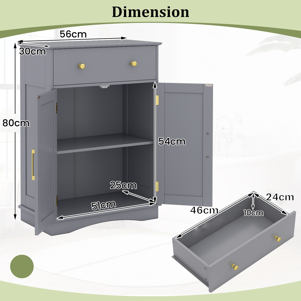 image 1 of COSTWAY Floor Storage Cabinet Buffet Sideboard with Drawer-Grey