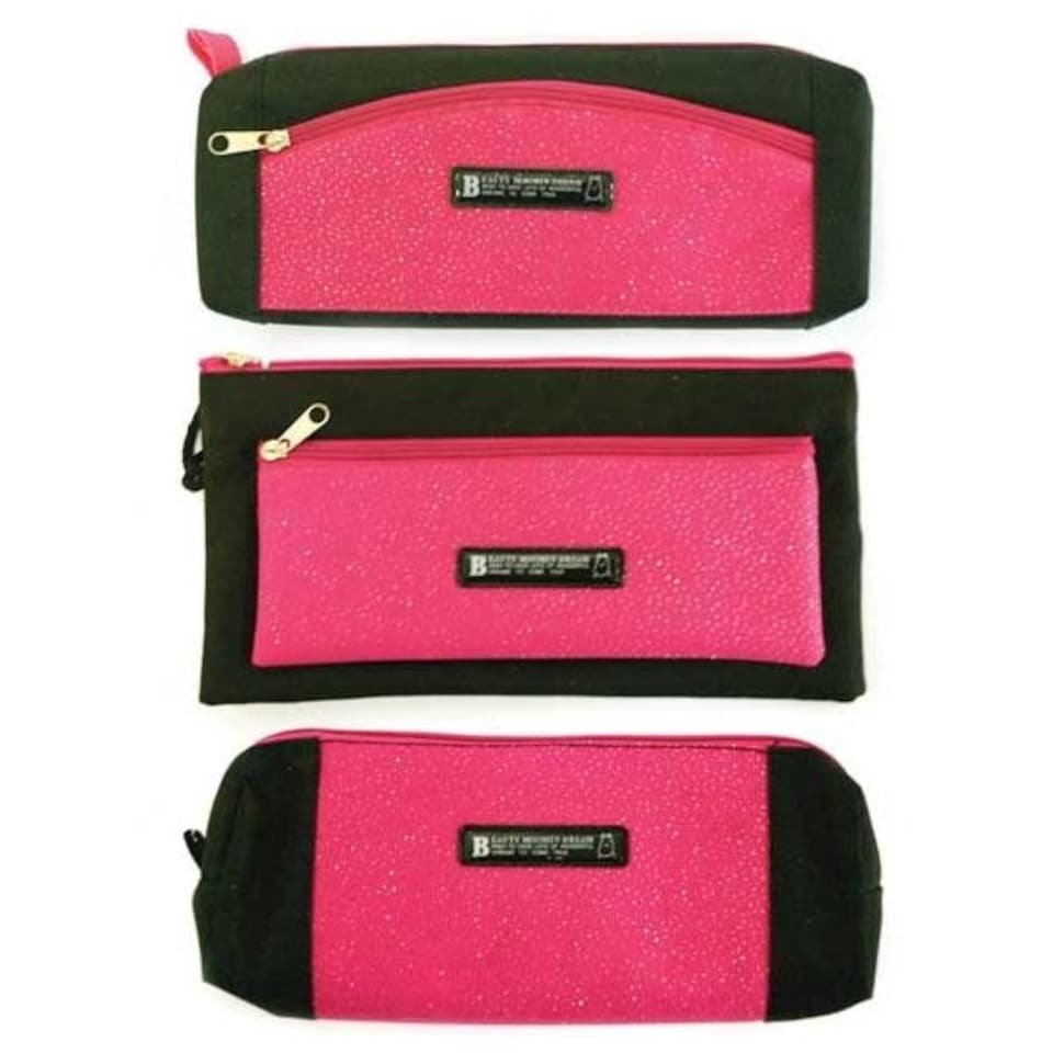 image 1 of Just Stationery Assorted Shaped Glitter Pencil Case - Pink/Black single supplied