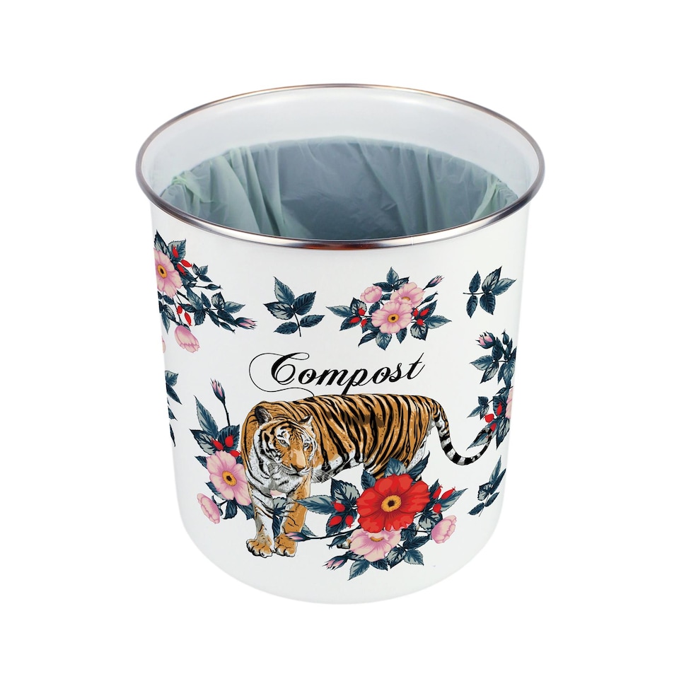 image 1 of Exotic Tiger Compost Caddy - Metal 2L Decorative Kitchen Food Waste Bin