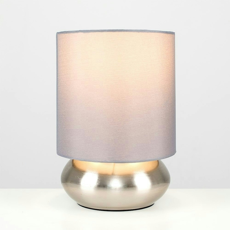 image 1 of ValueLights Pair Of Modern Brushed Chrome Bedside Touch Table Lamps With Grey Shades