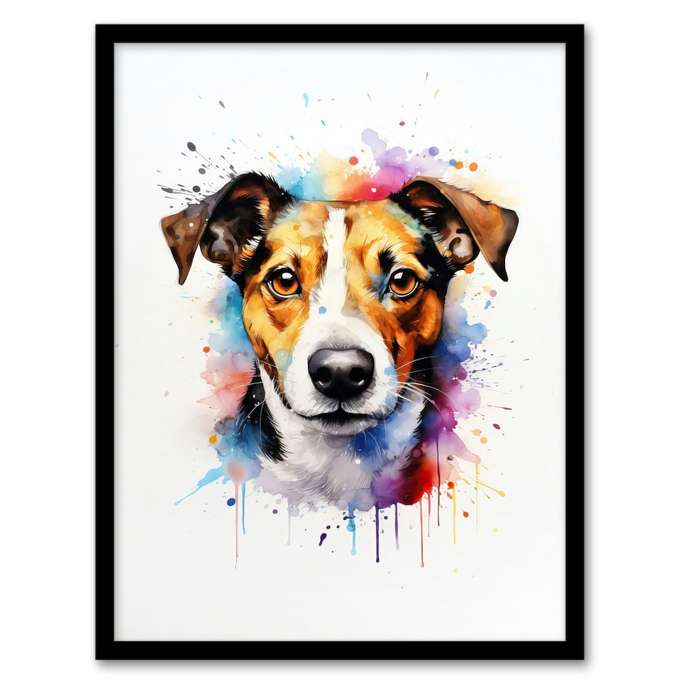 image 1 of Jack Russell Lovers Gift Watercolour Pet Black Framed Wall Art Print A4