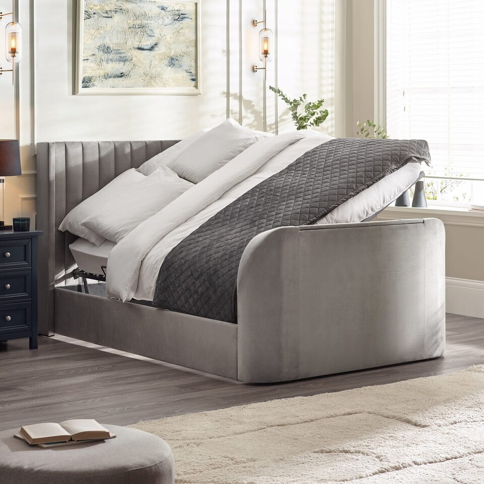 image 1 of Hickory Ottoman TV Bed - Light Grey -  King (150cm)
