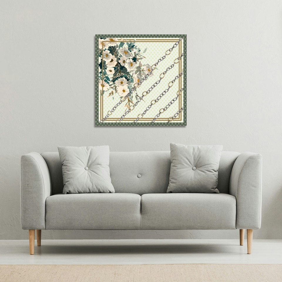 image 1 of Flowers & Chain Links (Canvas Print) | Cream