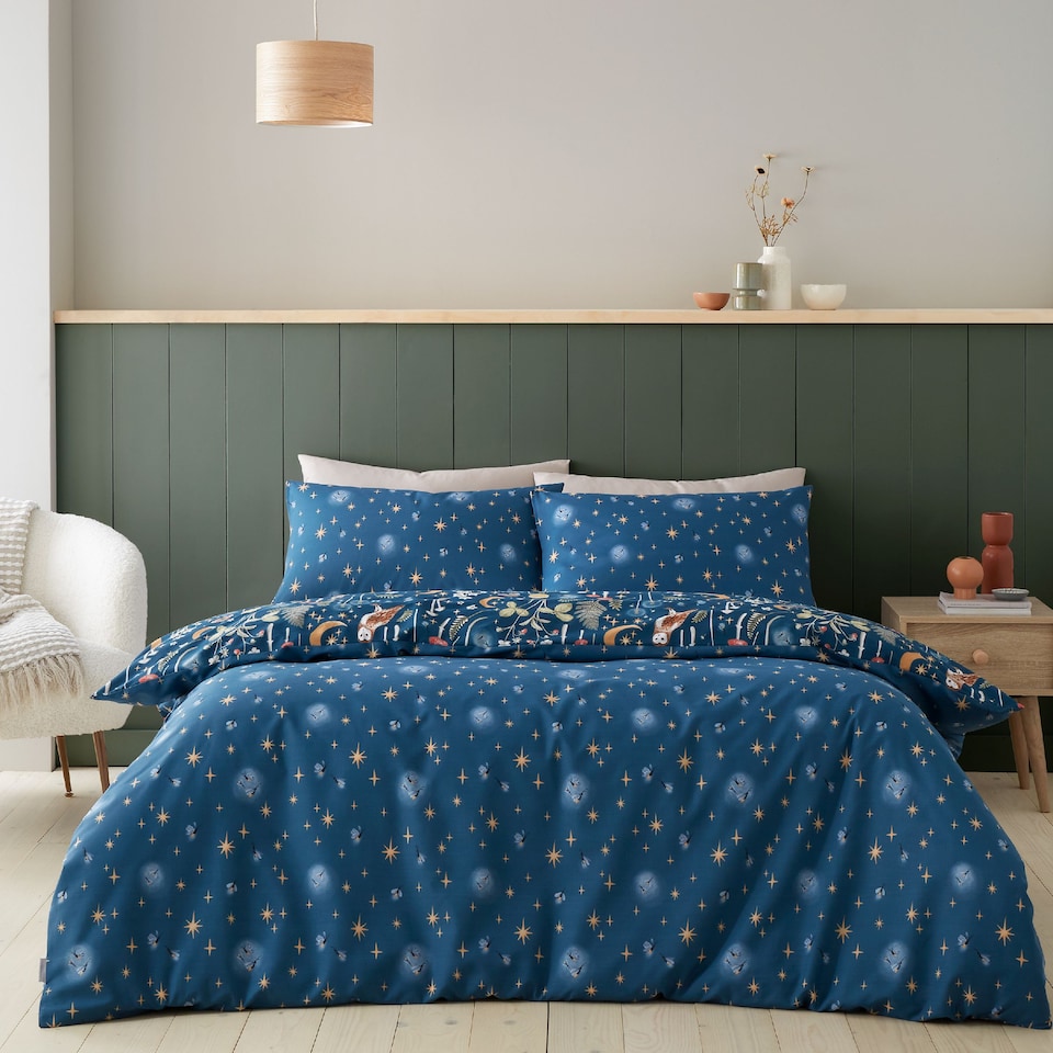 image 1 of Catherine Lansfield Enchanted Twilight Animals Reversible Duvet Cover Set | Blue | Navy Blue
