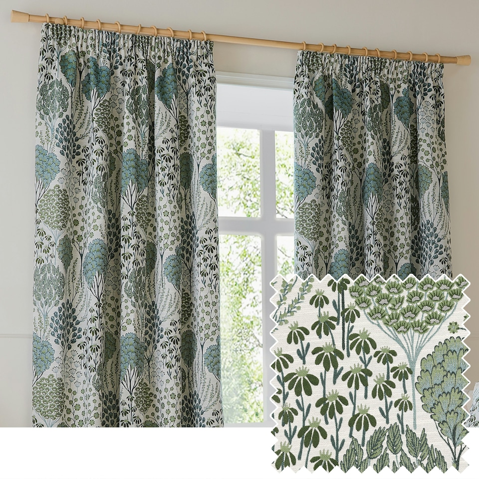 image 1 of Wylder Ophelia Jacquard Floral Room Darkening Pencil Pleat Curtains | Green