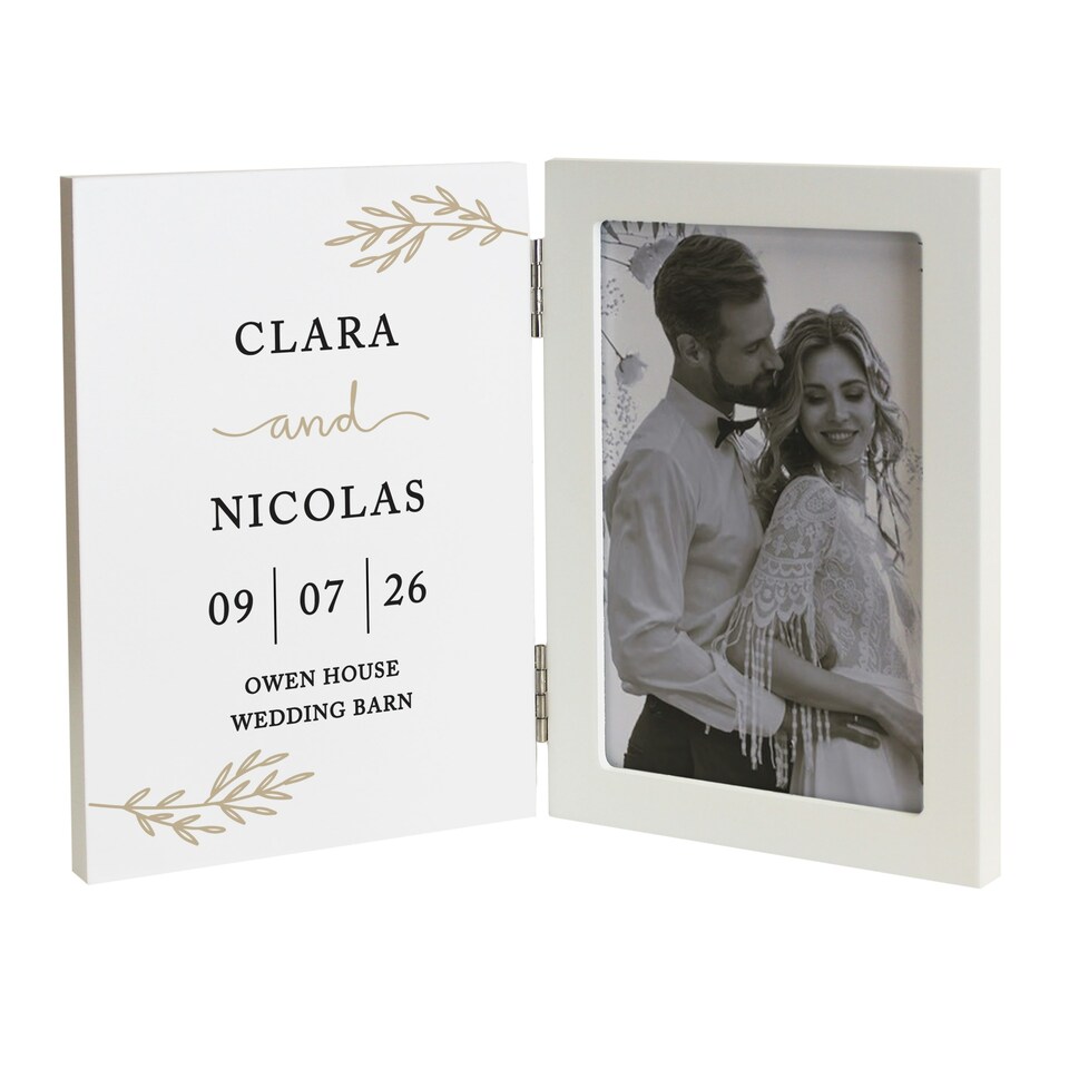image 1 of Personalised Anniversary Wooden Hinged 6x4 Photo Frame | White | One Size