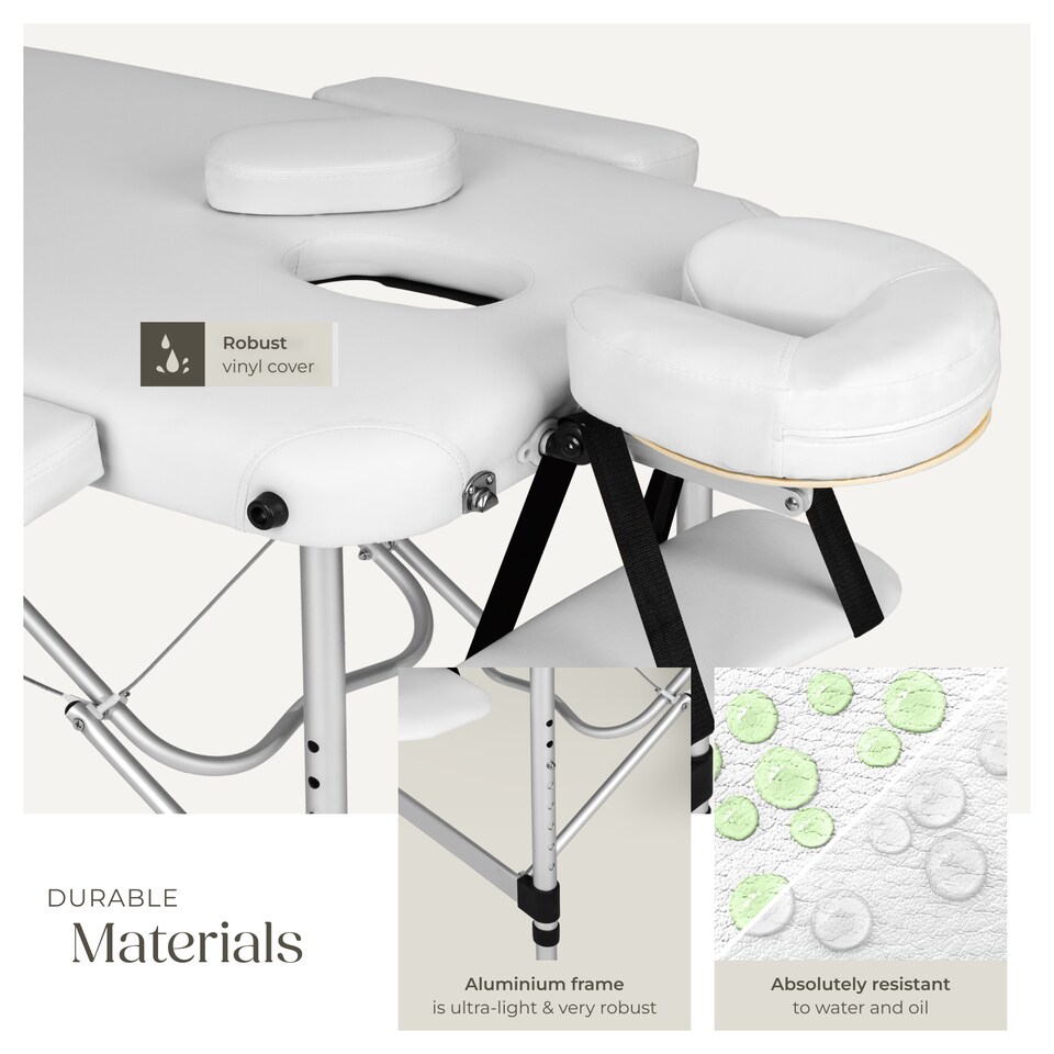 image 1 of Massage Table - 3-zone bed with aluminium frame, 5cm pad, folding, adjustable | White | white | 1