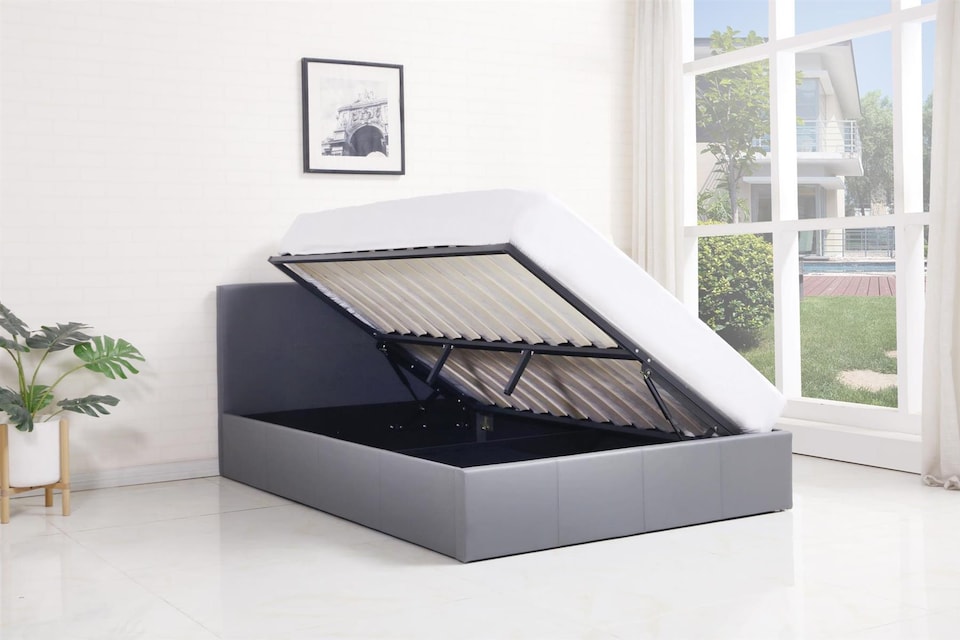 image 1 of KOSY KOALA Ottoman Storage Bed Grey 3ft Single Leather and 1 Foam Mattress Bedroom Furniture