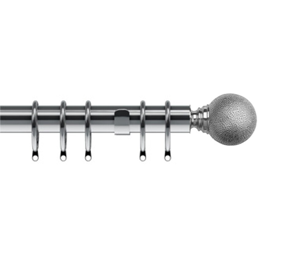 image 1 of 35mm Fixed Length Metal Curtain Pole Set Satin Silver Textured Ball Finial 140cm | Silver | Silver