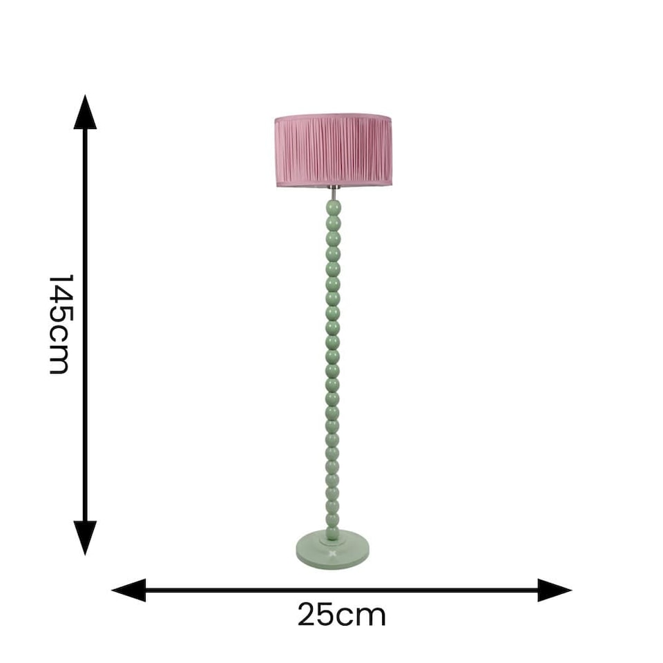 image 1 of ValueLights Bobbins Sage Green Floor Lamp Pleat Blush Pink Shade | Green | Pink
