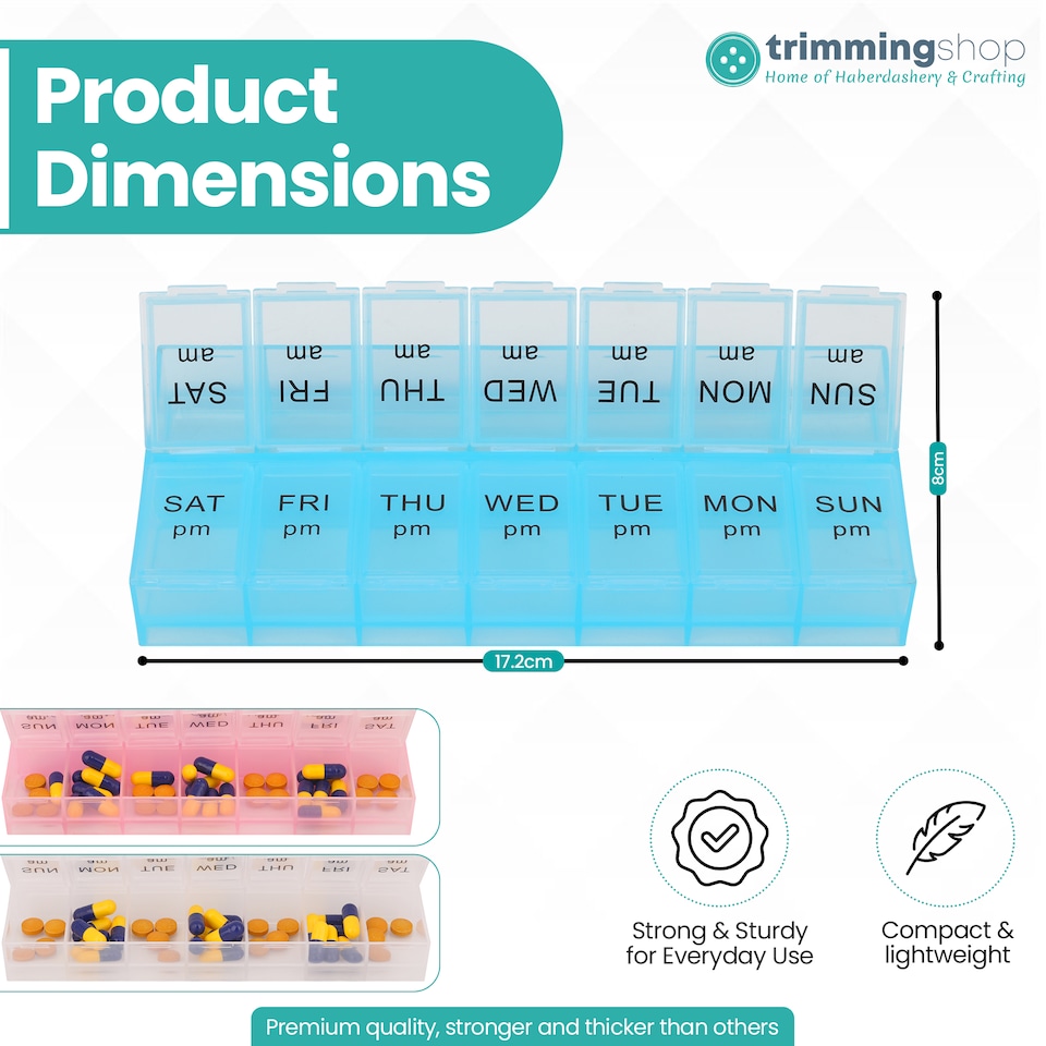 image 1 of 2 Times A Day Weekly Pill Organiser, 14-Compartment Pill Case - 3pcs