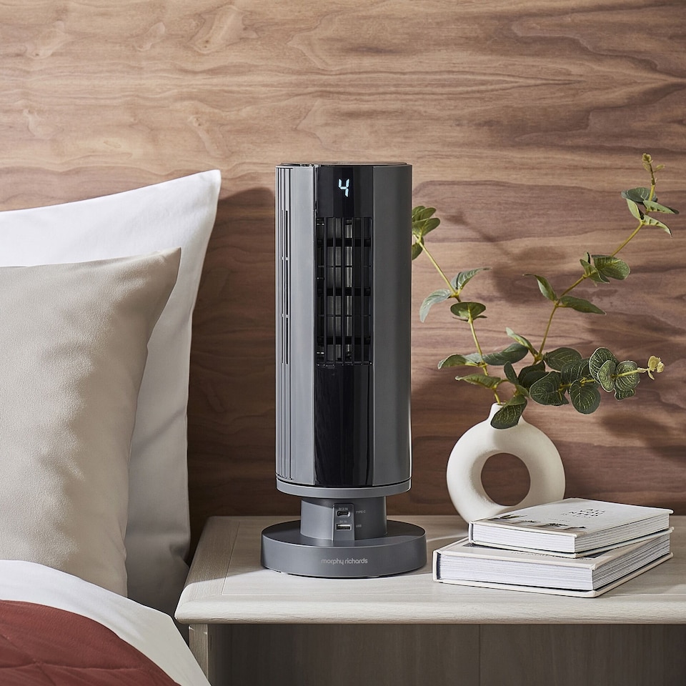 image 1 of Air Flex 14 Tower Fan with Built In Device Charger Grey