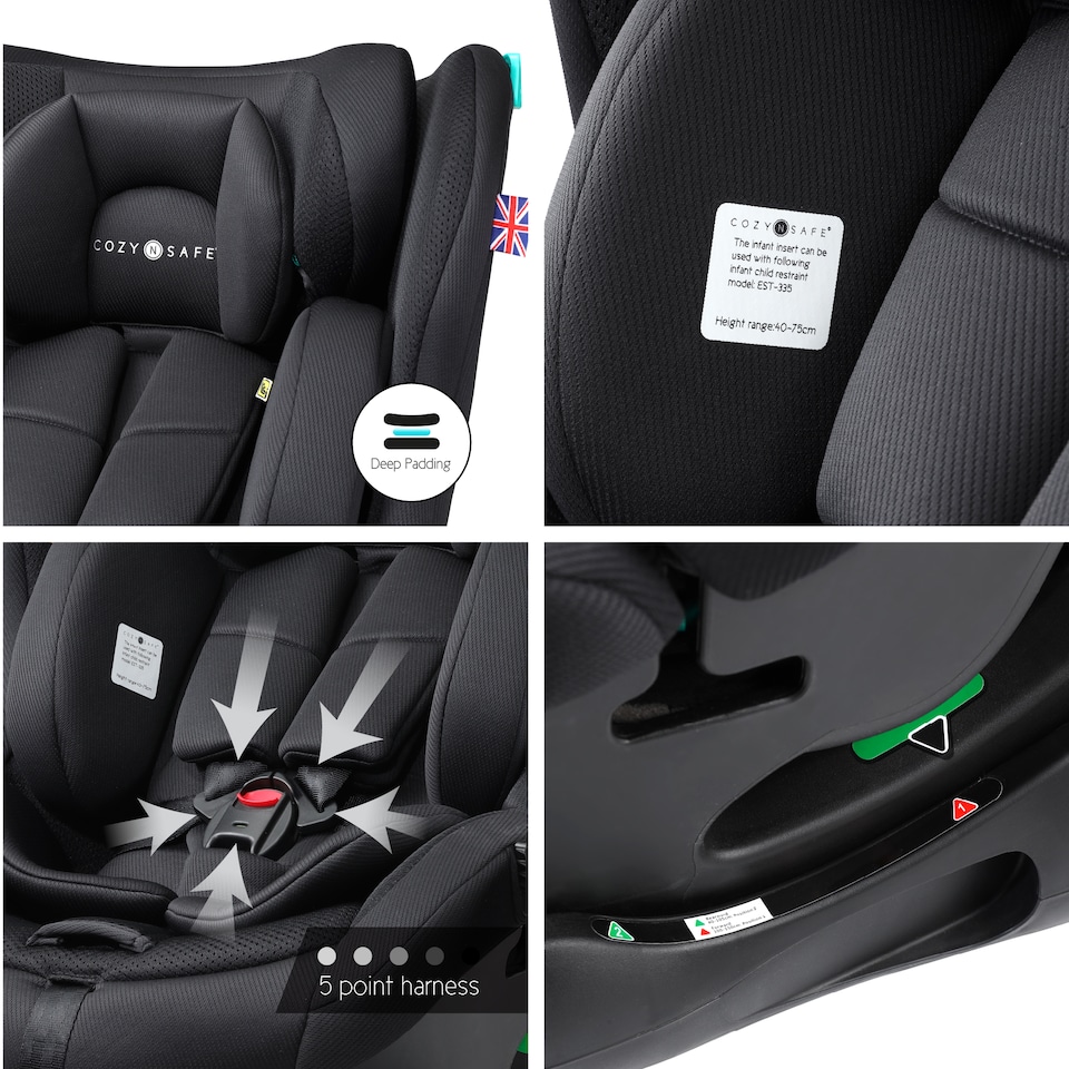 image 1 of Cozy N Safe Fitzroy+ i-Size Car Seat 40-150cm, Extended Rear Facing, Forward & Rear Facing, 5 Point Harness, Side Impact Protection, Adjustable Headrest, Cup Holder, Birth to 12 Years (Jet)