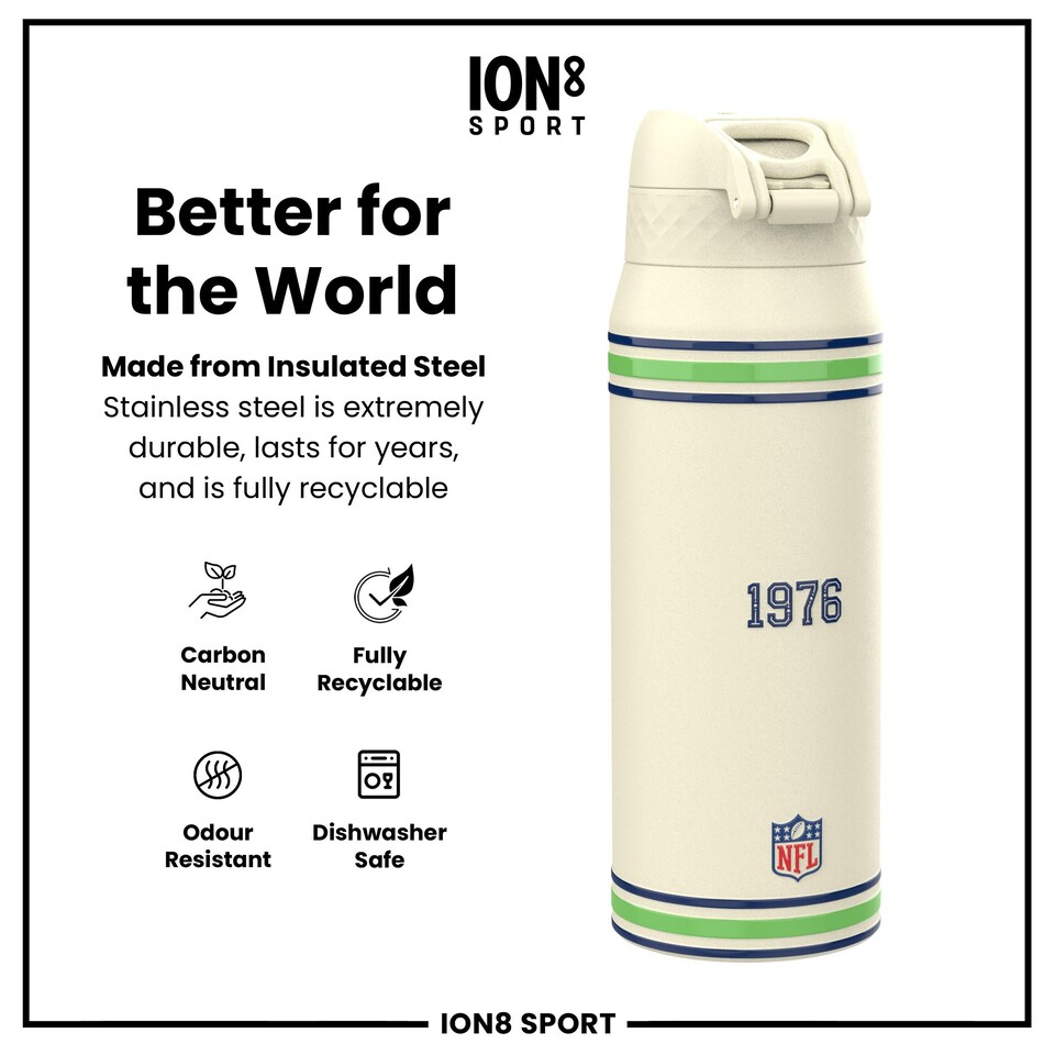 image 1 of NFL x Sports, Vacuum Insulated Steel Bottle, Series, 750ml (24oz) | Cream | NFL Throwback Seahawks | One Size