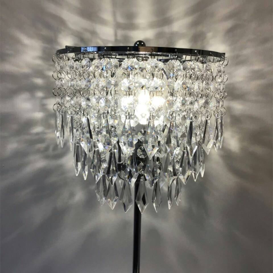 image 1 of First Choice Lighting Chrome and Acrylic Crystal Jewelled Table Lamp Chrome | Clear