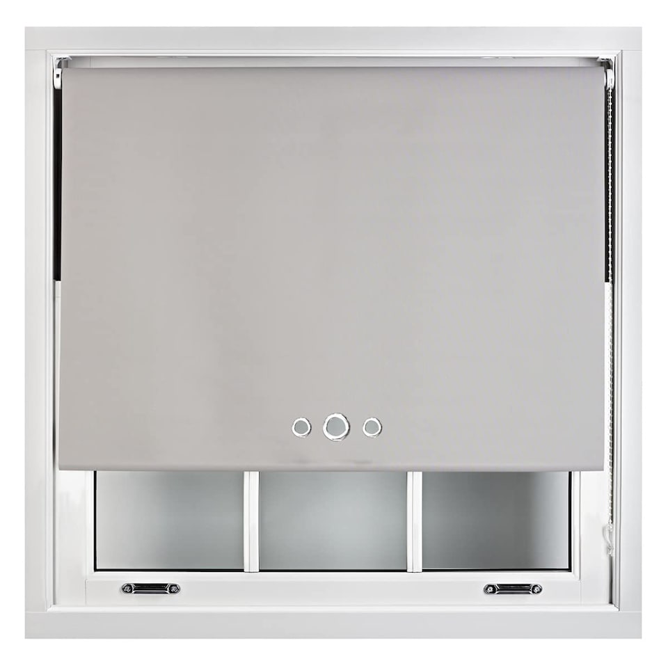 image 1 of FURNISHED Blackout Roller Blinds with Triple Round Eyelets Cut to Size Easy Fit Window Shade | Grey | Grey | (W) 120cm x (L) 165cm