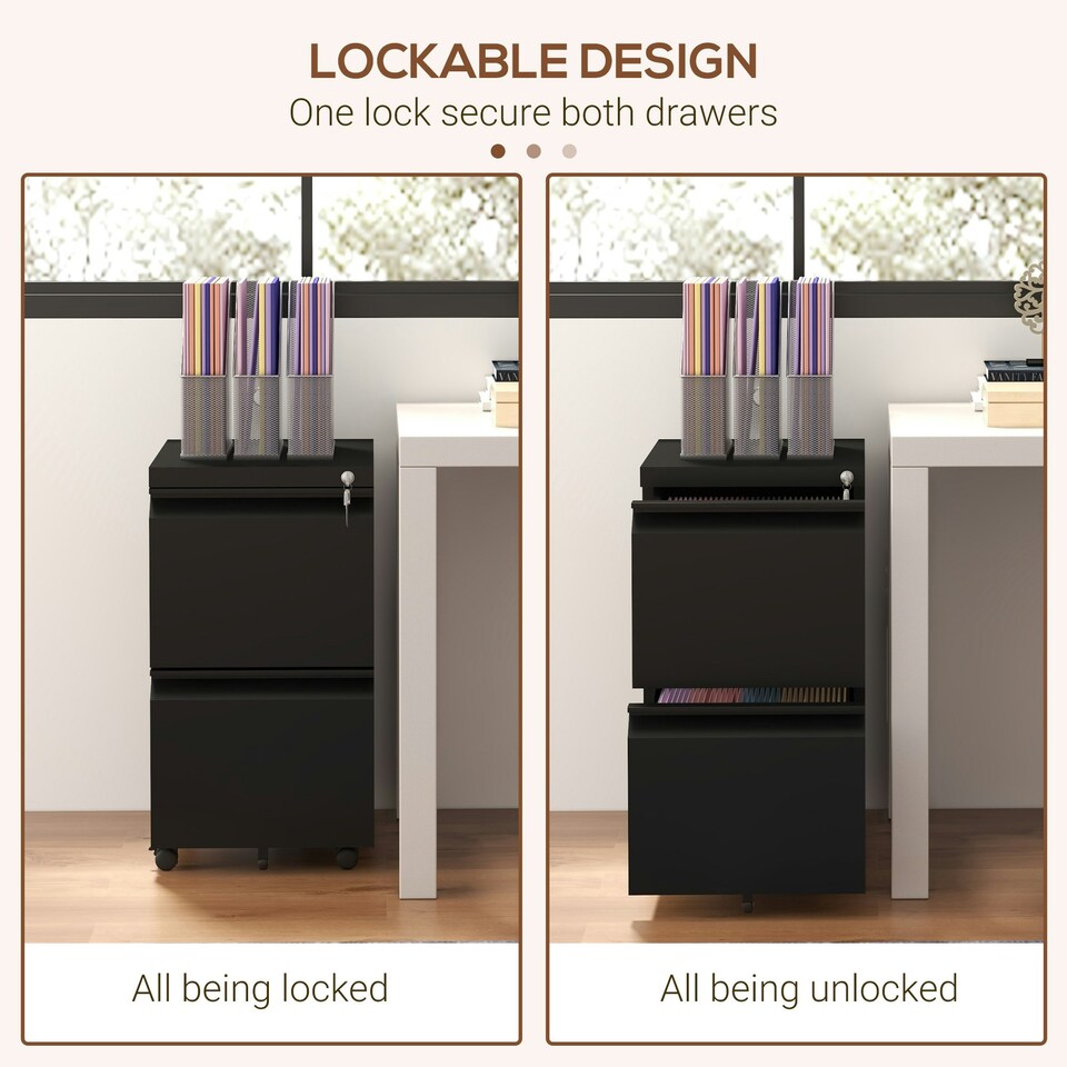 image 1 of Vinsetto Steel File Cabinet with Lock Hanging Bar for Letter A4 Legal, Black