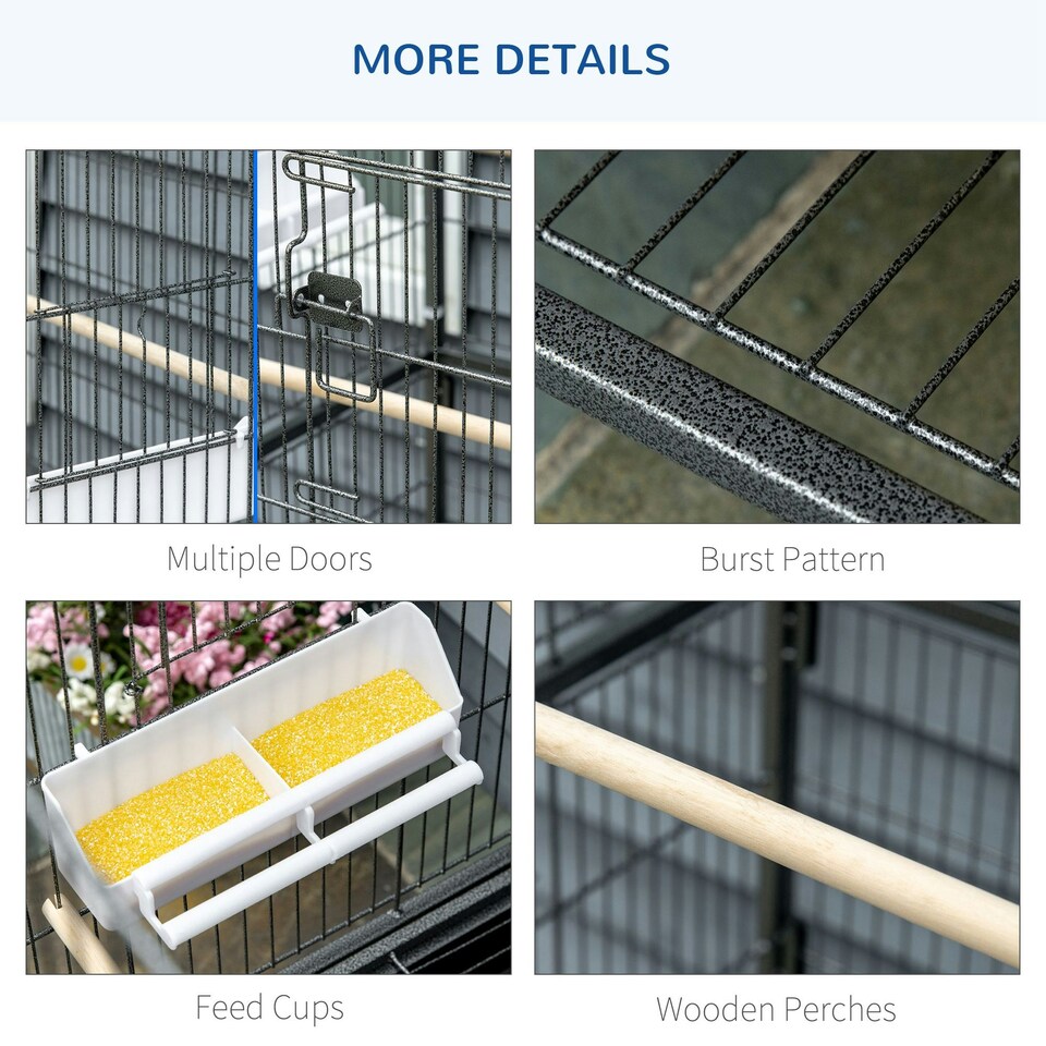 image 1 of PawHut Large Bird Cage Budgie Cage for Finch Canaries Parrot with Stand Grey