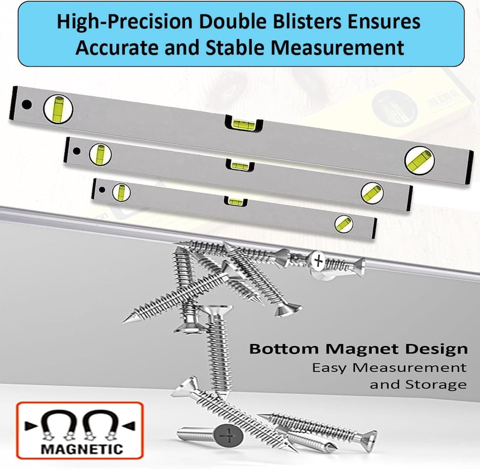 image 1 of Spirit Level Set 3 Pcs High Accuracy Spirit Level Lightweight 400 600 and 1000MM DIY Build 3 Bubble Level