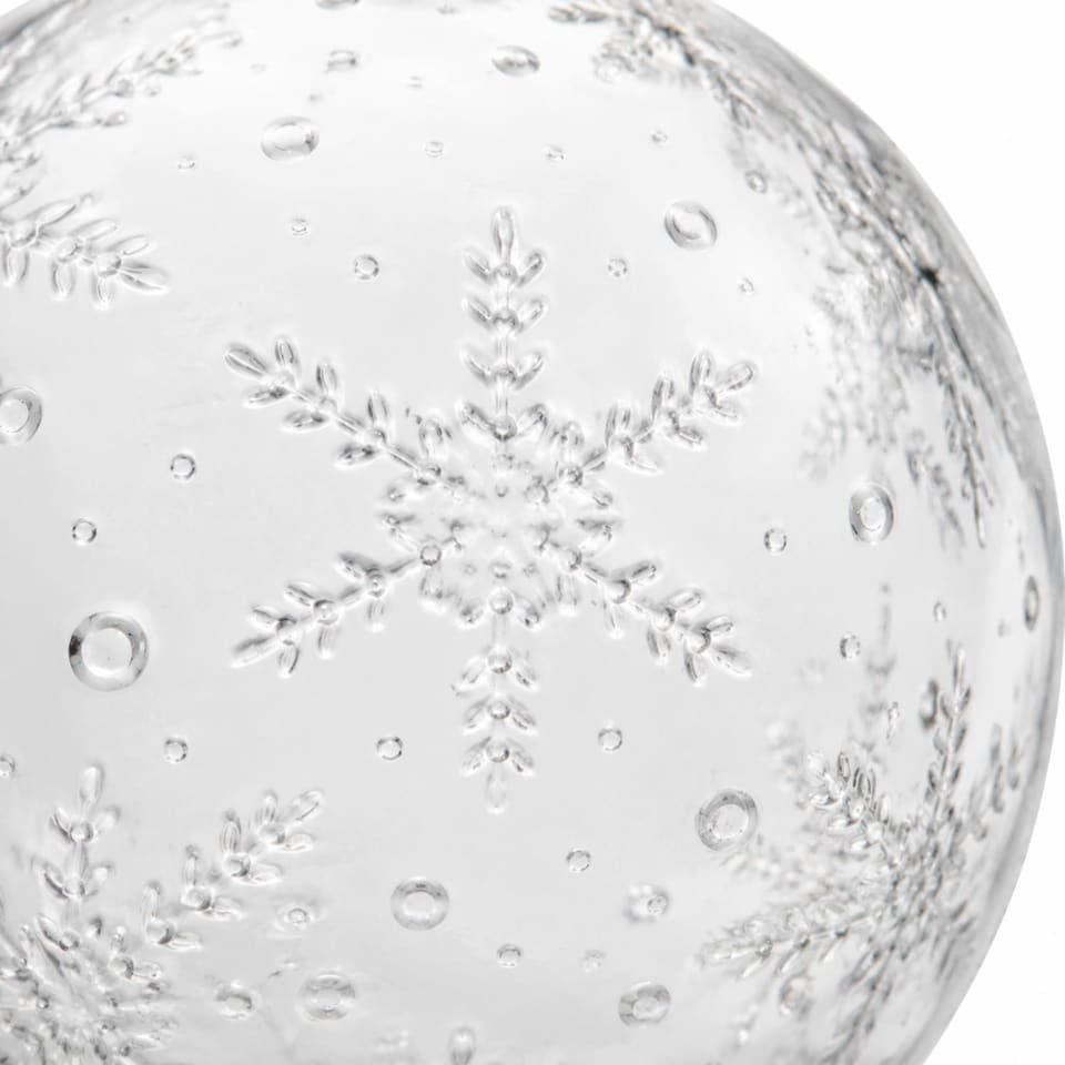 image 1 of Set of 4 Glass Bauble Drinks Tumblers Clear Snowflake 400ml With Straw
