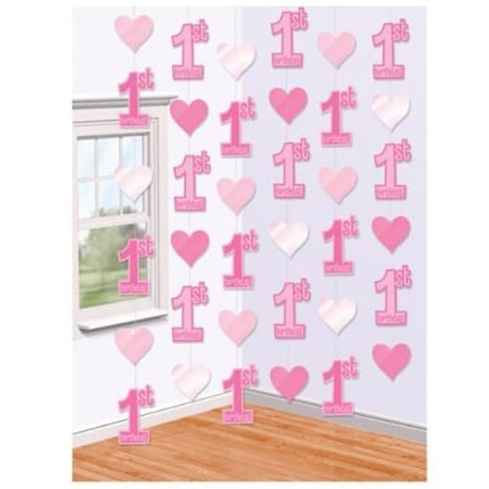 First Birthday Girl String Decorations - 7 Ft / 213cm - Pack of 6
