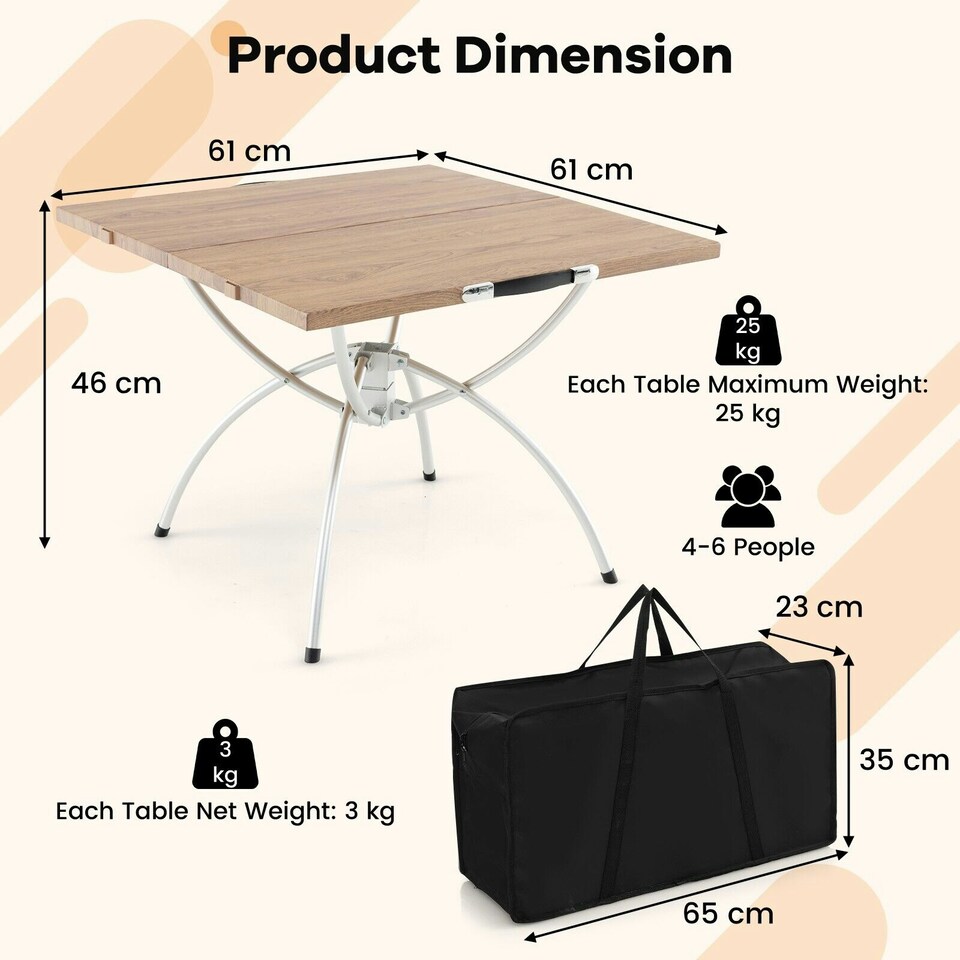image 1 of COSTWAY 2 PCS Extendable Camping Table Foldable Picnic Table Brown