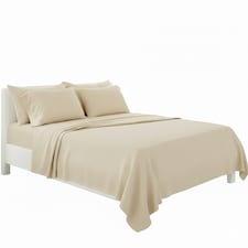 Plain Poly Cotton Easy Care Fitted Flat Sheet Matching Pillowcases Set | Cream | King