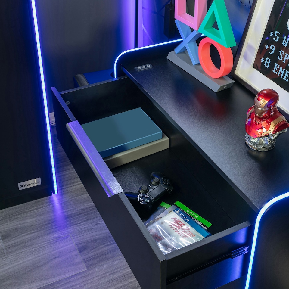 image 1 of X Rocker Electra Chest of 3 Drawers with LED Lights - Black