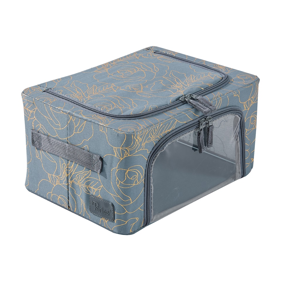 image 1 of Periea ‘Beau’ Folding Collapsible Stackable Fabric Home Storage Boxes with Steel Frames (Metallic Floral, Compact)