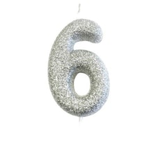 Anniversary House Metallic Glitter 6th Birthday Pick Candle - Silver - One Size