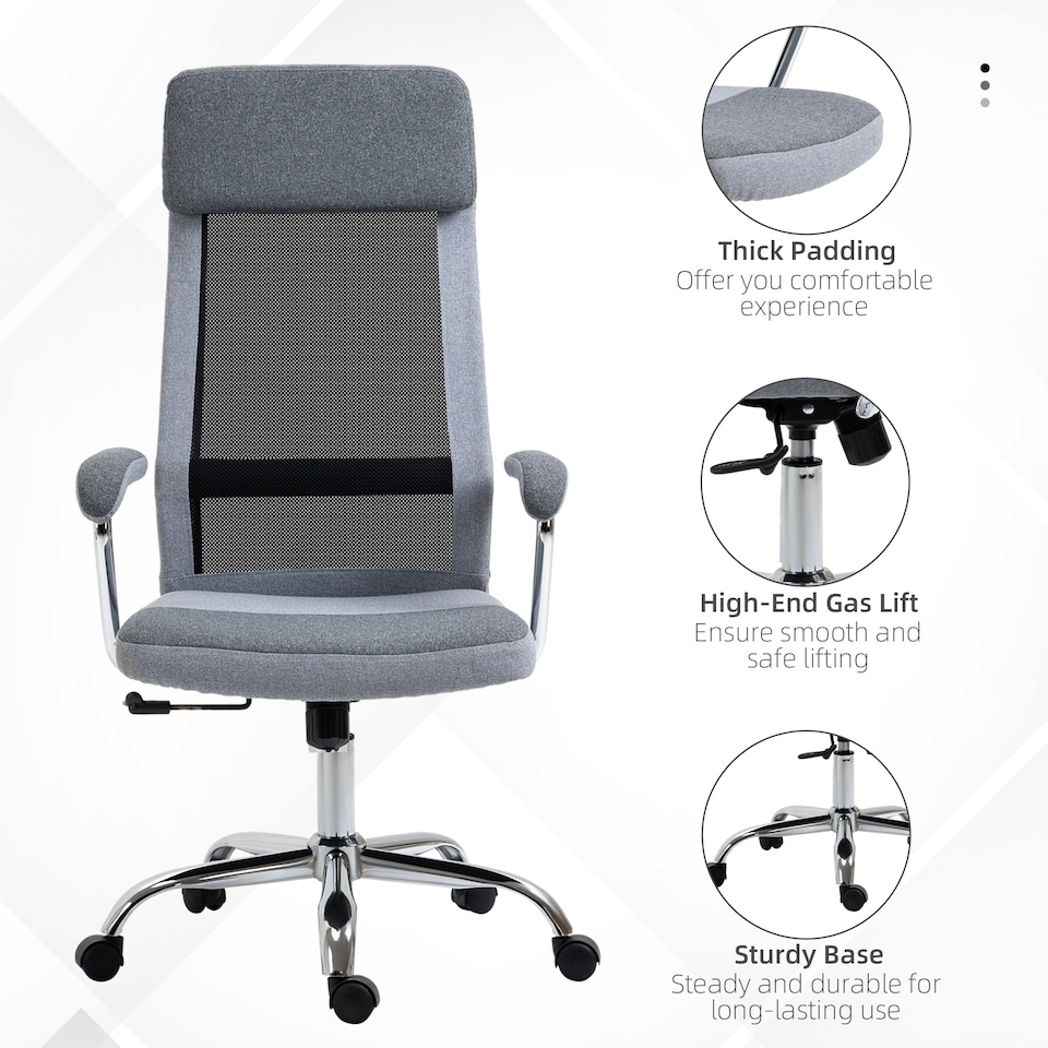 image 1 of Vinsetto Office Chair, Ergonomic Desk Chair, High Back Computer Chair with Adjustable Height, Swivel Rolling Wheels, Mesh Back and Linen-Feel Fabric Seat for Home and Study, Grey