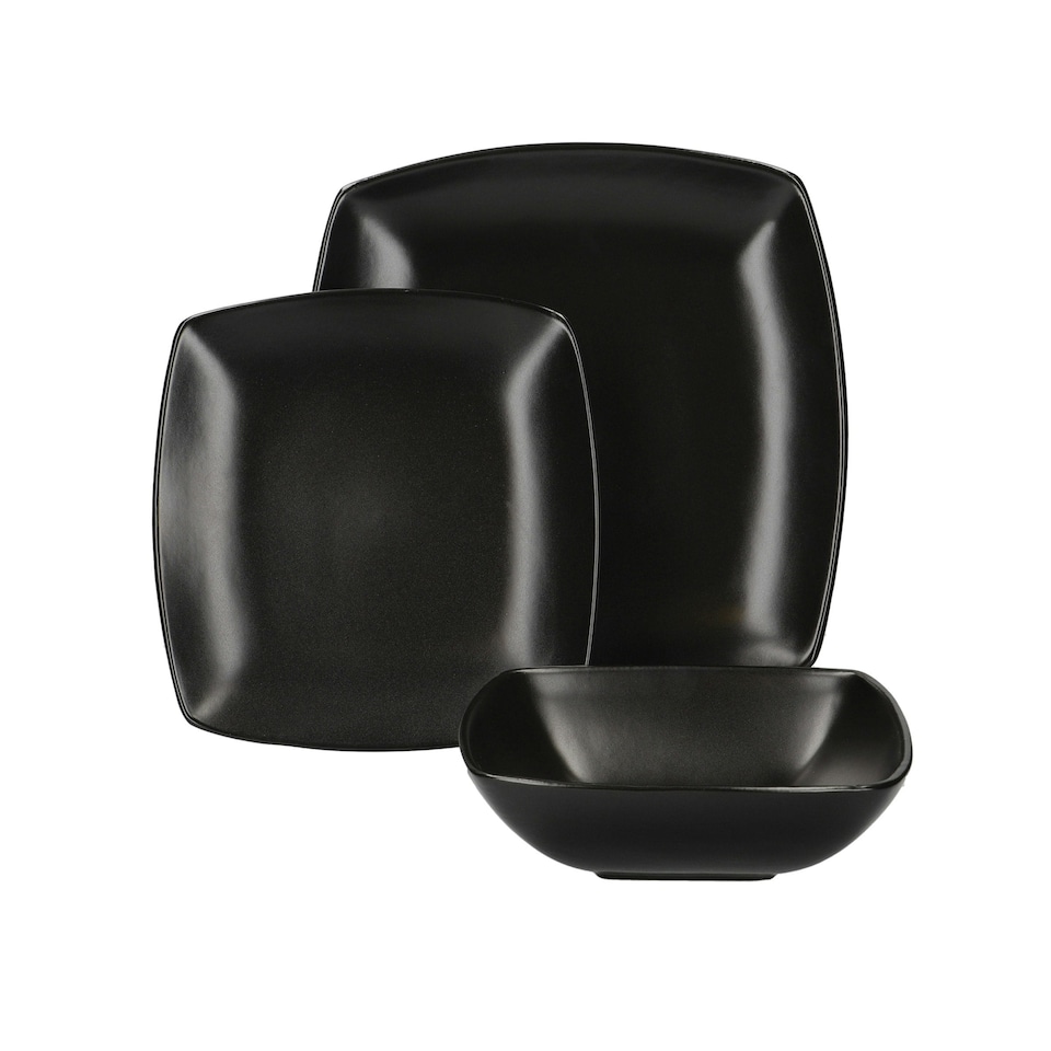 image 1 of Creative Tops Raven 12 Piece Black Stoneware Square Dinner Set