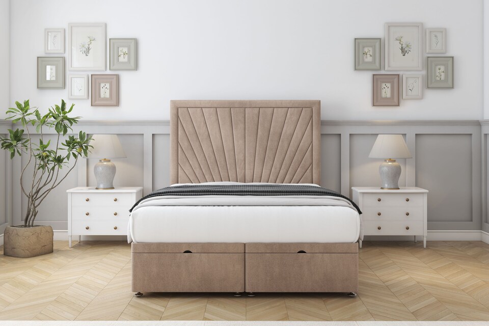 image 1 of Sloomy Somerset Mink Naples Ottoman Bed Base With 54" Floor Standing Headboard 3' Single | Brown | Mink | Single | 1