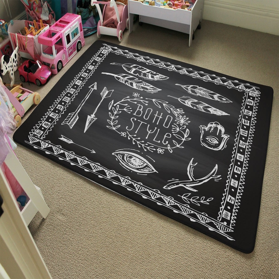 image 1 of Boho Style motivating phrase (Rug) Black | Medium: 80x150cm