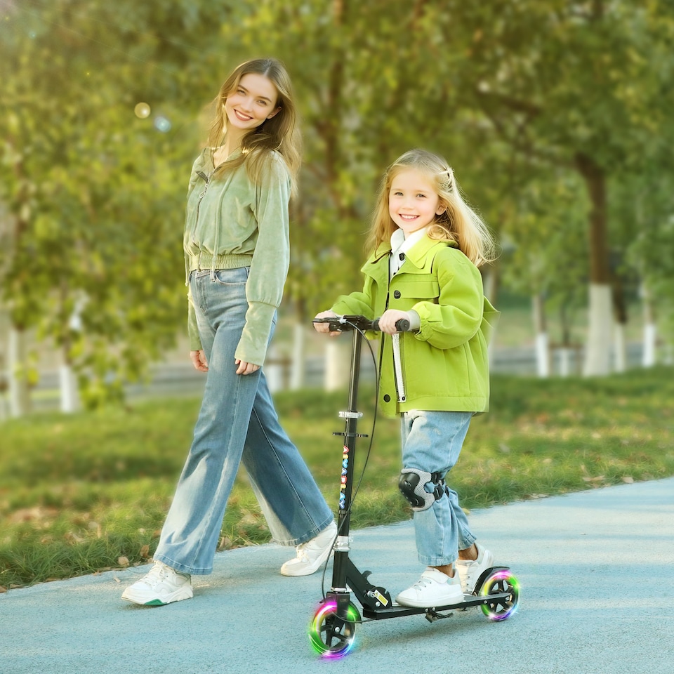 image 1 of AIYAPLAY Scooter for Ages 3-8 Years, Folding Kick Scooter with Adjustable Handle, Two Light Up Wheels, Handbrake, Rear Brake | Black