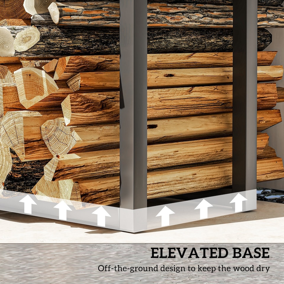 image 1 of Outsunny 100-150cm Retractable Metal Firewood Log Holder Rack with Hooks