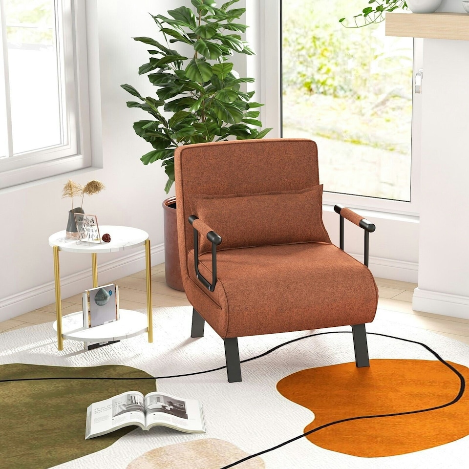 image 1 of COSTWAY Convertible Single Folding Sofa Bed Sleep Chair Brown Brown