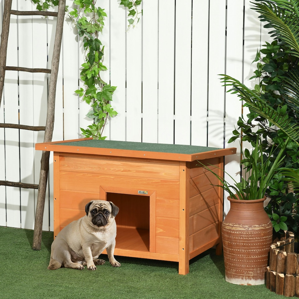 image 1 of Pawhut 82cm Elevated Dog Kennel Wooden Pet House Outdoor with Open Top
