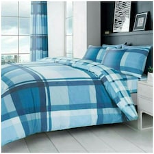 VELVETIO Waverly Check Duvet Cover Set Reversible Polycotton Easy Care Beddings Blue | Single