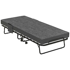 HOMCOM Folding Bed with Mattress Foldable Guest Bed on Wheels w/ Cover Dark Grey