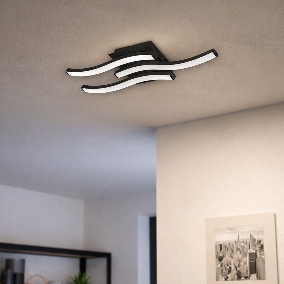 image 1 of EGLO Basic Cabezas-E Black Steel & Plastic 3 Flame Wall/Ceiling Light, 3000K