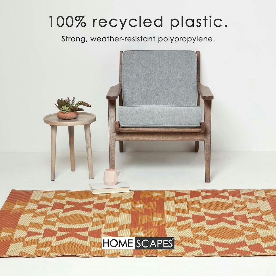 image 1 of Homescapes Outdoor Rug Luxury Waterproof Reversible Recycled, For Garden, Anya Aztec | Orange | Orange and White